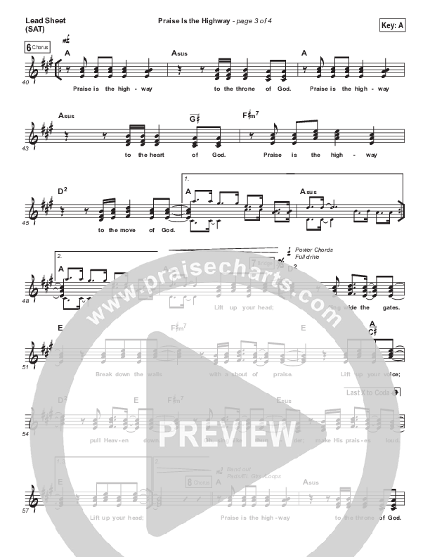 Praise Is The Highway Lead Sheet (SAT) (Sean Feucht)