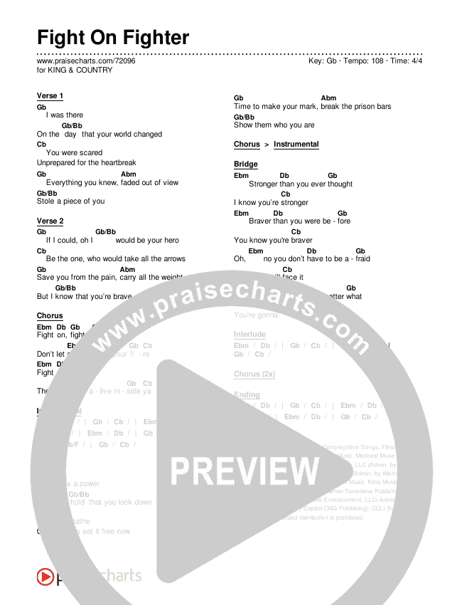Fight On Fighter Chords & Lyrics (for KING & COUNTRY)