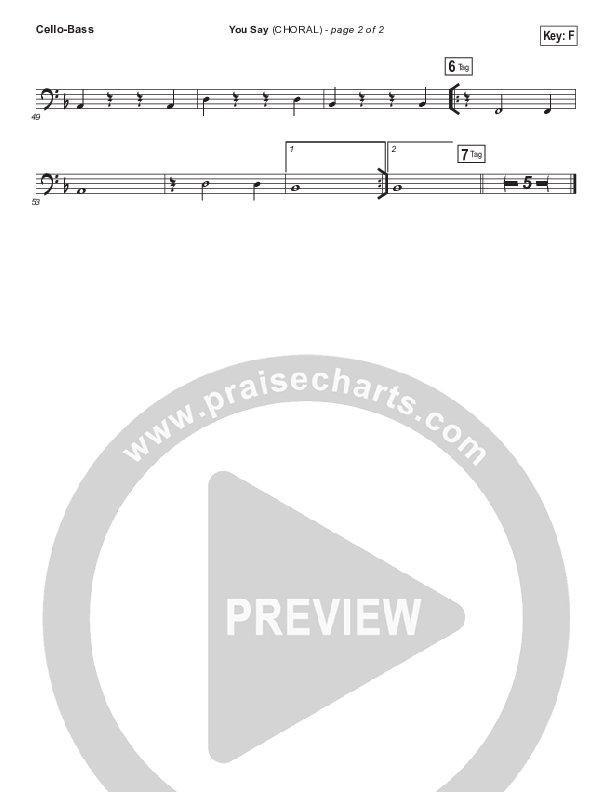 You Say (Choral Anthem SATB) Cello/Bass (Lauren Daigle / Arr. Luke Gambill)