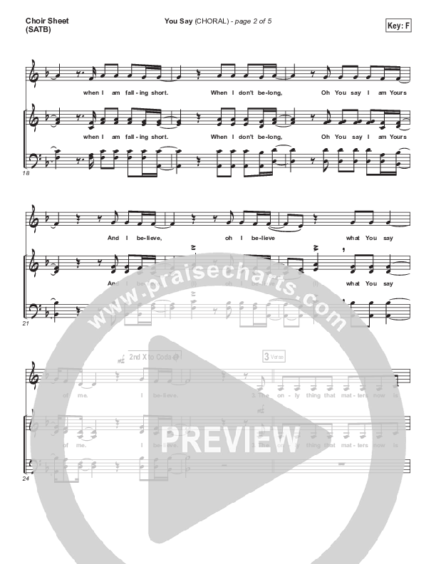 You Say (Choral Anthem SATB) Choir Sheet (SATB) (Lauren Daigle / Arr. Luke Gambill)