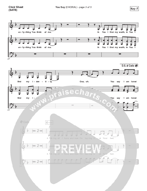 You Say (Choral Anthem SATB) Choir Sheet (SATB) (Lauren Daigle / Arr. Luke Gambill)