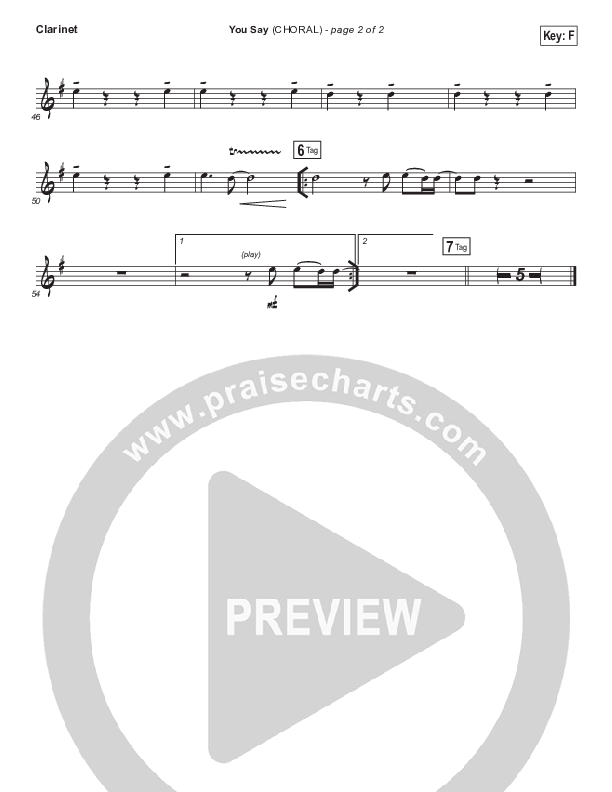 You Say (Choral Anthem SATB) Clarinet 1,2 (Lauren Daigle / Arr. Luke Gambill)