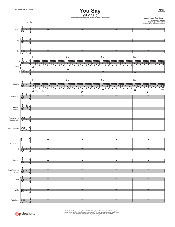 You Say (Choral Anthem SATB) Orchestration (Lauren Daigle / Arr. Luke Gambill)