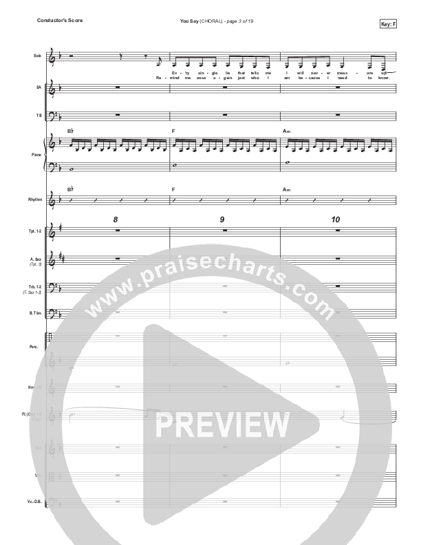 You Say (Choral Anthem SATB) Conductor's Score (Lauren Daigle / Arr. Luke Gambill)