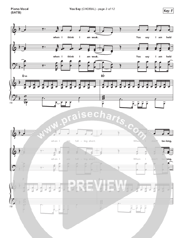 You Say (Choral Anthem SATB) Piano/Vocal Pack (Lauren Daigle / Arr. Luke Gambill)