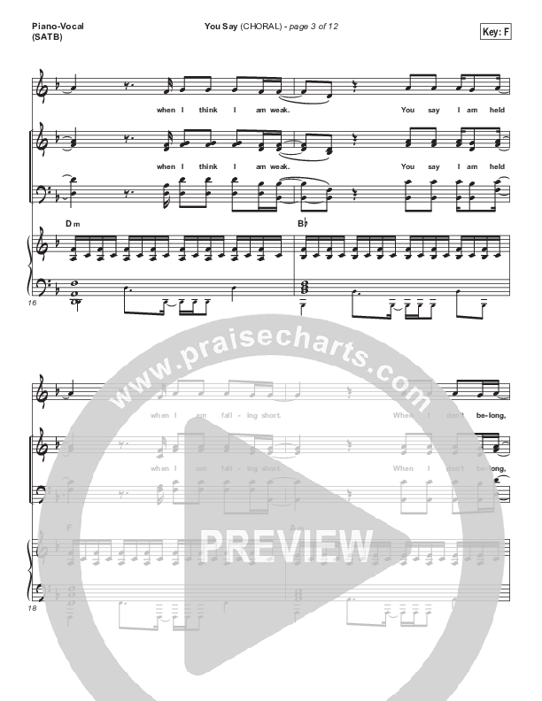 You Say (Choral Anthem SATB) Piano/Vocal (SATB) (Lauren Daigle / Arr. Luke Gambill)