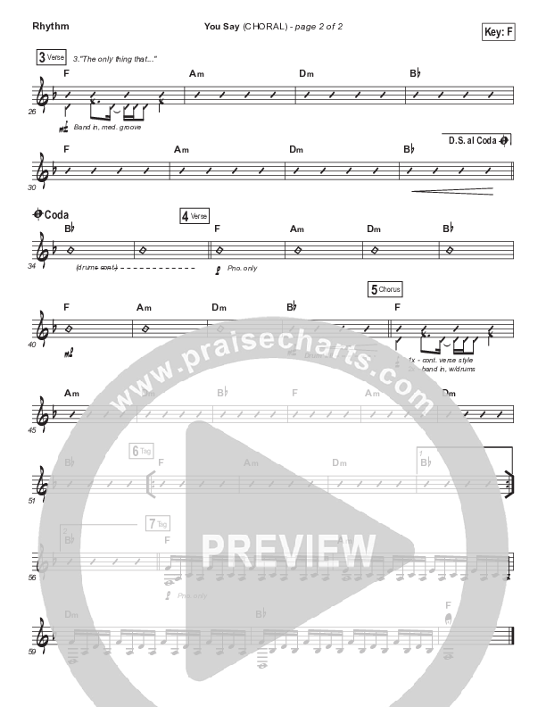You Say (Choral Anthem SATB) Rhythm Chart (Lauren Daigle / Arr. Luke Gambill)
