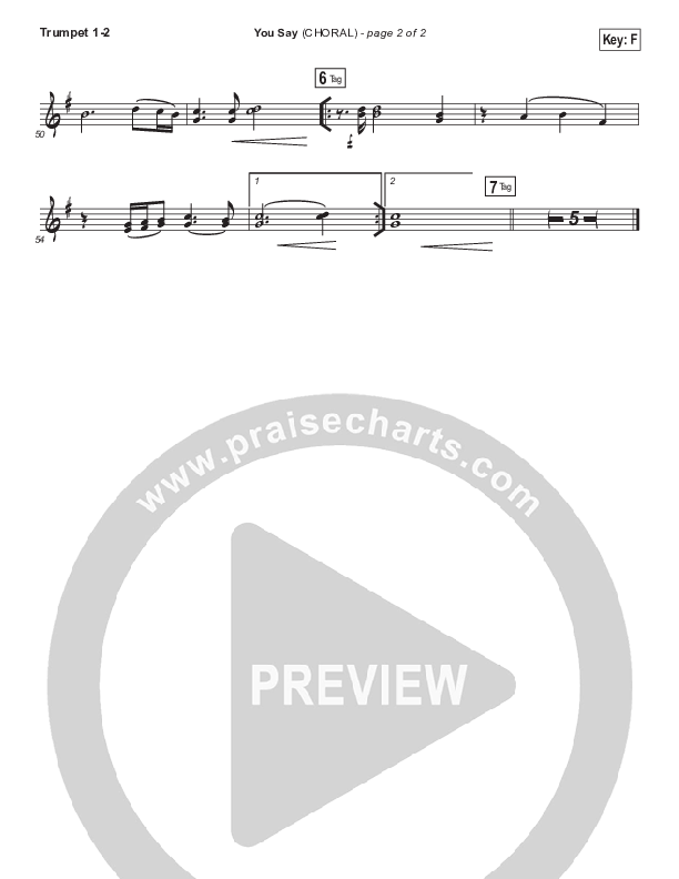 You Say (Choral Anthem SATB) Trumpet 1,2 (Lauren Daigle / Arr. Luke Gambill)