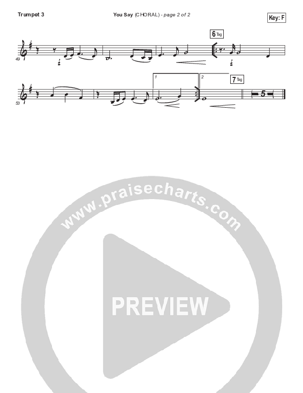 You Say (Choral Anthem SATB) Trumpet 3 (Lauren Daigle / Arr. Luke Gambill)