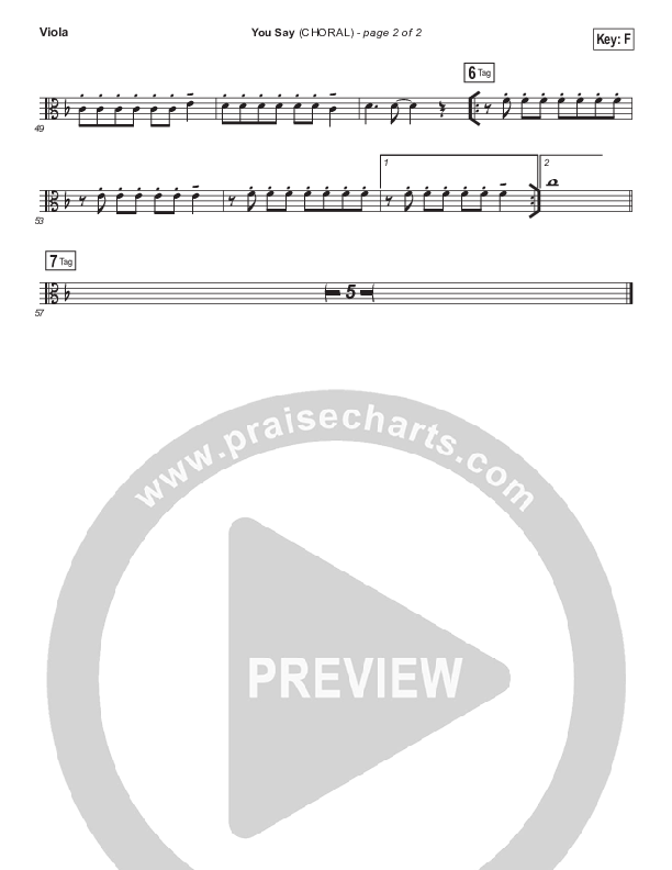 You Say (Choral Anthem SATB) Viola (Lauren Daigle / Arr. Luke Gambill)