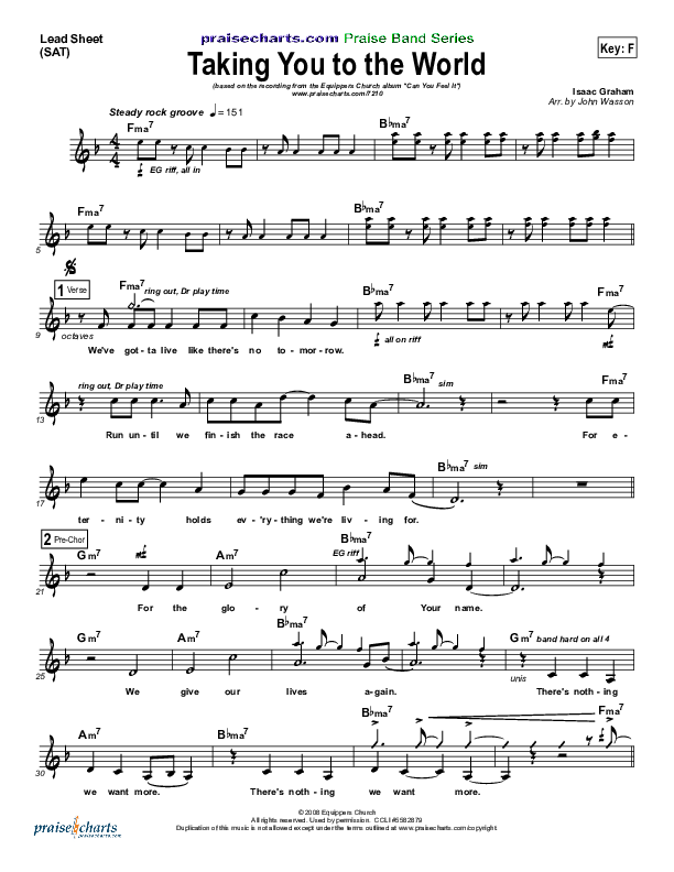 Taking You To The World Lead Sheet (Equippers Church)