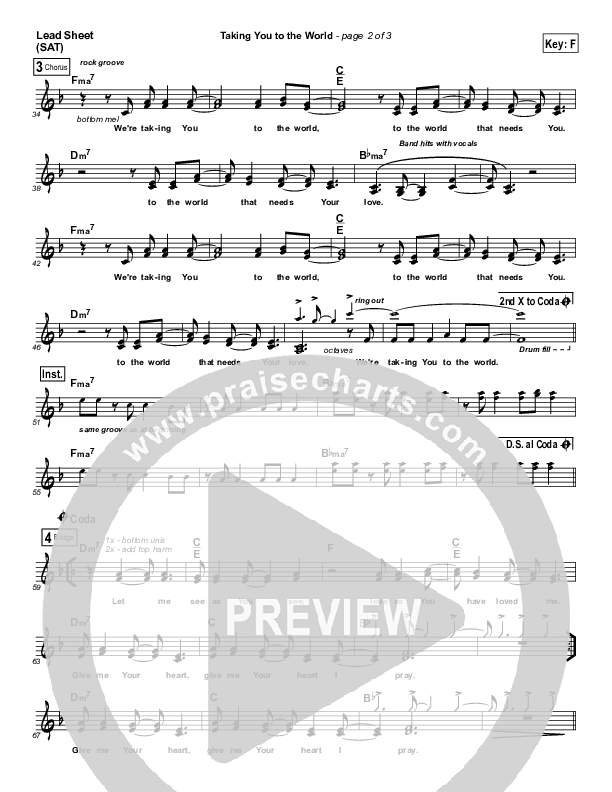 Taking You To The World Lead Sheet (Equippers Church)