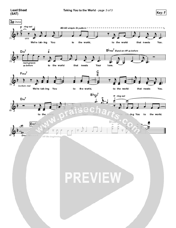 Taking You To The World Lead Sheet (Equippers Church)