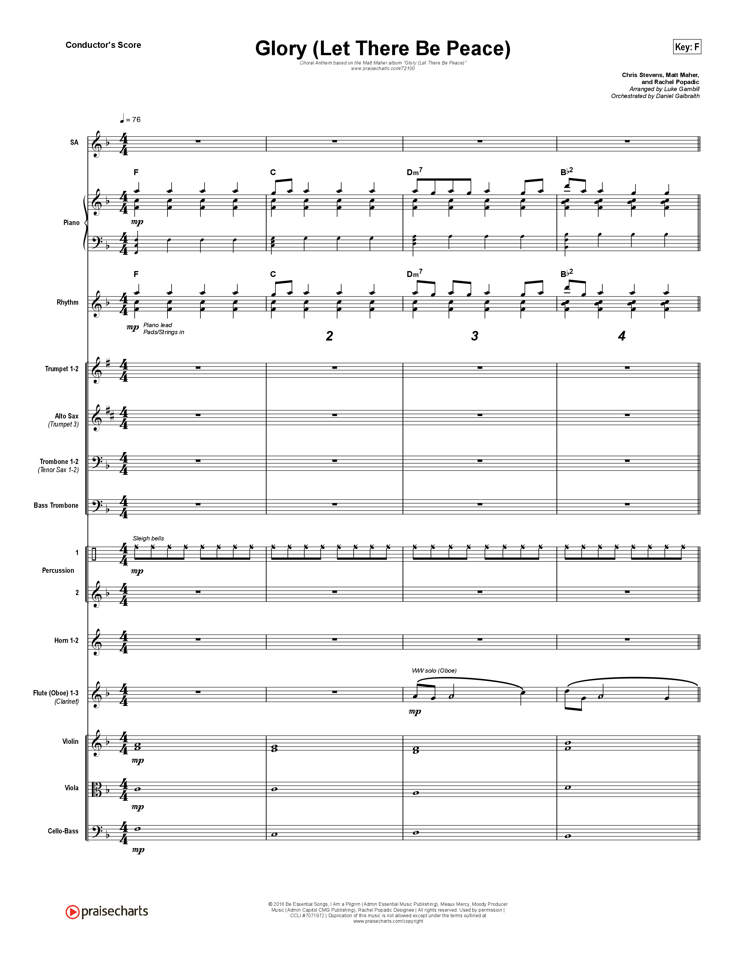 Glory (Let There Be Peace) (Choral Anthem SATB) Conductor's Score (Matt Maher / Arr. Luke Gambill)