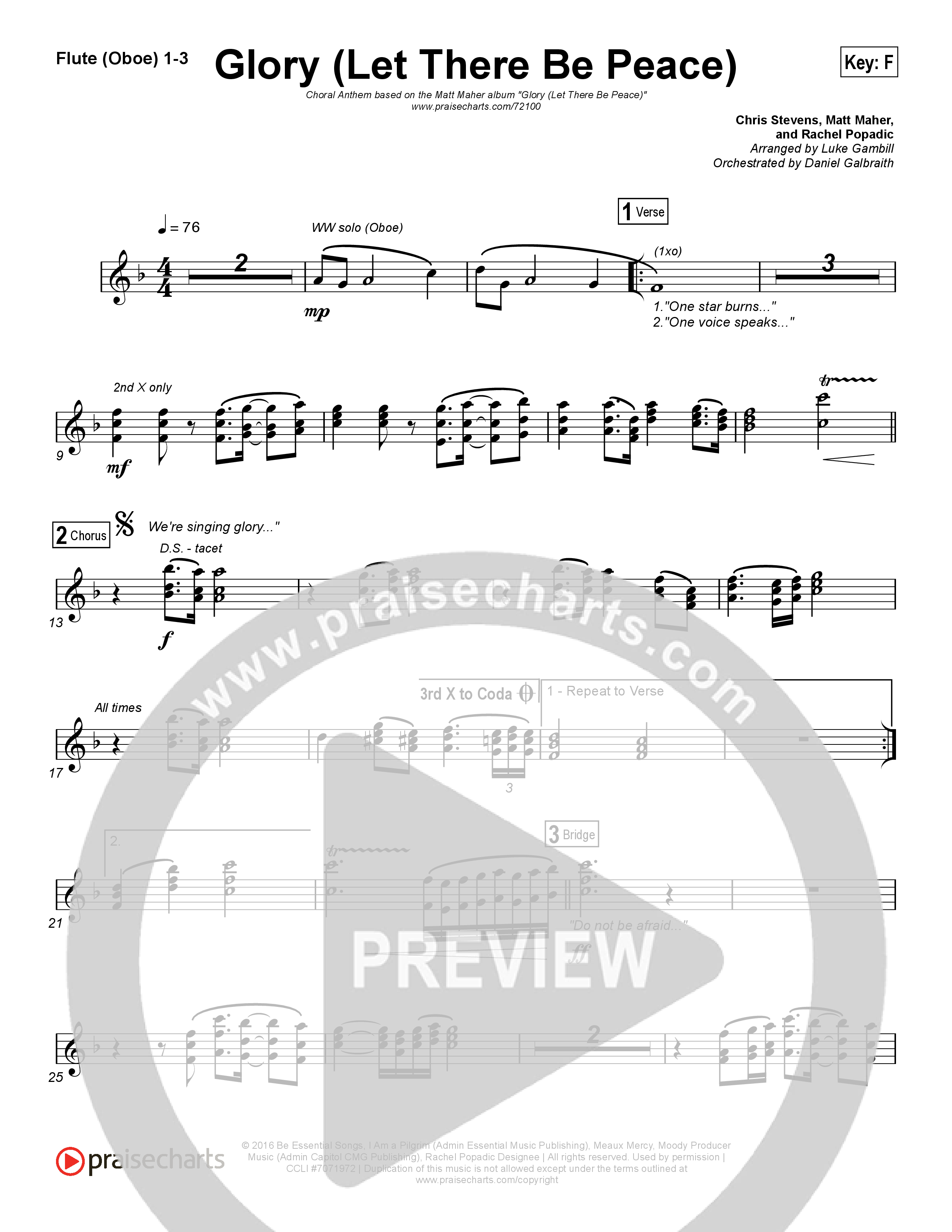 Glory (Let There Be Peace) (Choral Anthem SATB) Flute/Oboe 1/2/3 (Matt Maher / Arr. Luke Gambill)