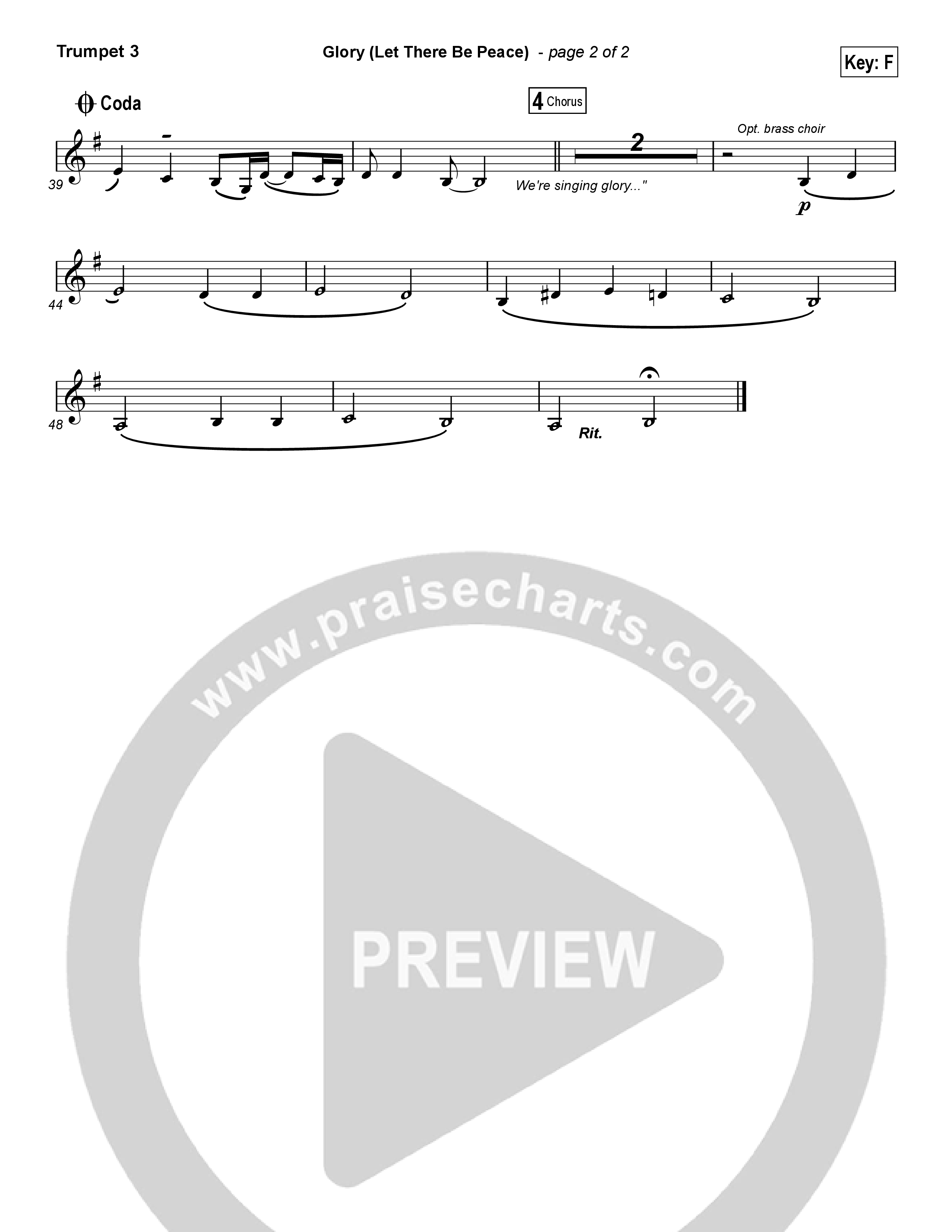 Glory (Let There Be Peace) (Choral Anthem SATB) Trumpet 3 (Matt Maher / Arr. Luke Gambill)