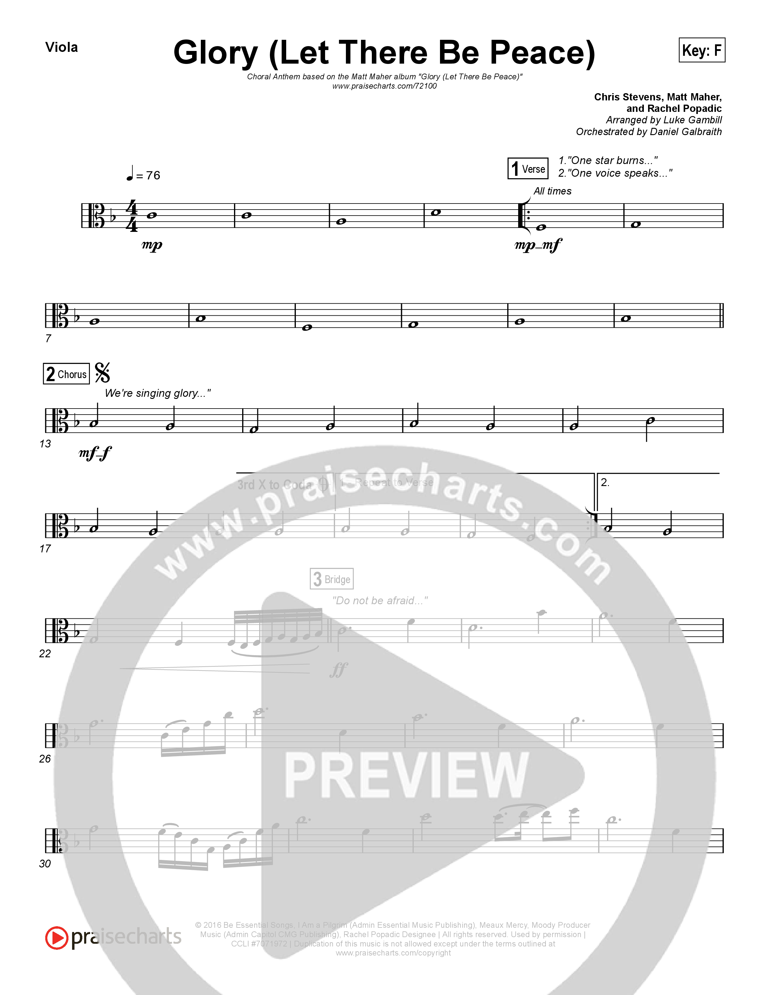 Glory (Let There Be Peace) (Choral Anthem SATB) Viola (Matt Maher / Arr. Luke Gambill)