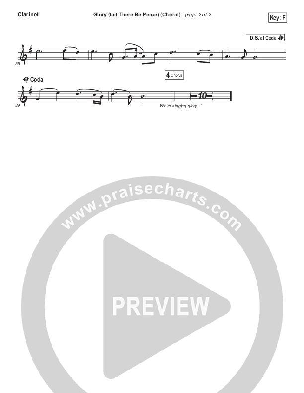 Glory (Let There Be Peace) (Choral Anthem SATB) Clarinet (Matt Maher / Arr. Luke Gambill)