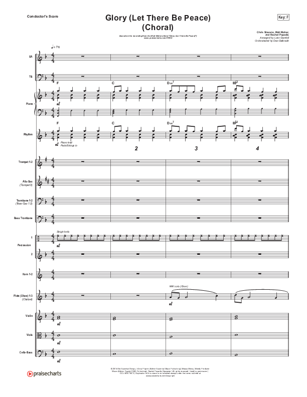 Glory (Let There Be Peace) (Choral Anthem SATB) Conductor's Score (Matt Maher / Arr. Luke Gambill)