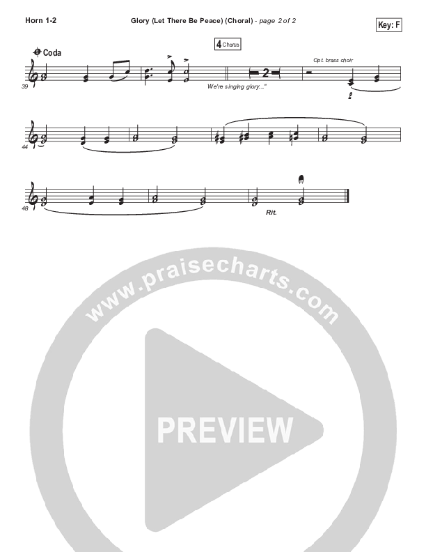 Glory (Let There Be Peace) (Choral Anthem SATB) French Horn 1/2 (Matt Maher / Arr. Luke Gambill)