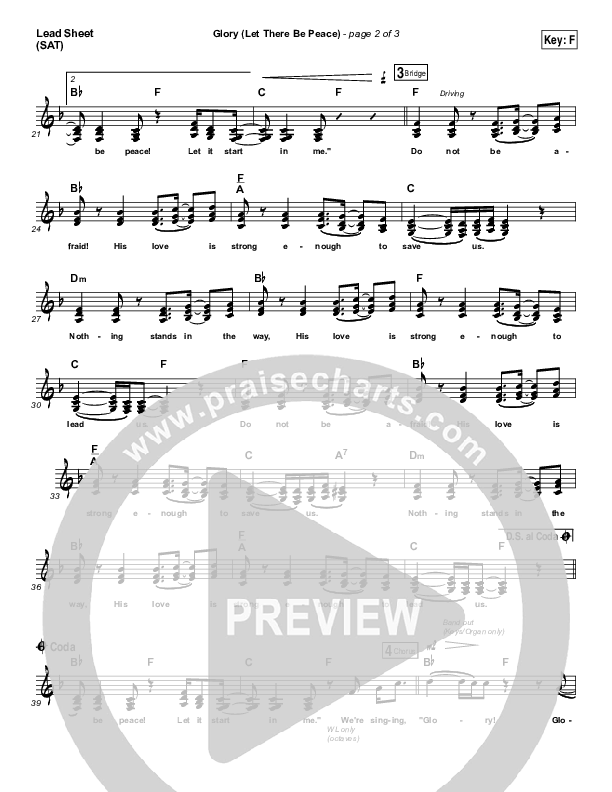 Glory (Let There Be Peace) (Choral Anthem SATB) Lead Sheet (SAT) (Matt Maher / Arr. Luke Gambill)