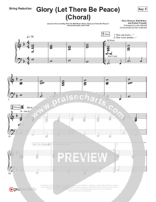 Glory (Let There Be Peace) (Choral Anthem SATB) String Pack (Matt Maher / Arr. Luke Gambill)
