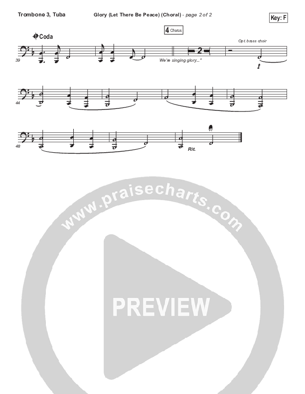 Glory (Let There Be Peace) (Choral Anthem SATB) Trombone 3/Tuba (Matt Maher / Arr. Luke Gambill)