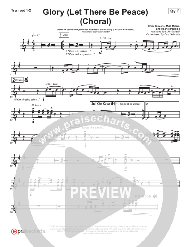 Glory (Let There Be Peace) (Choral Anthem SATB) Trumpet 1,2 (Matt Maher / Arr. Luke Gambill)