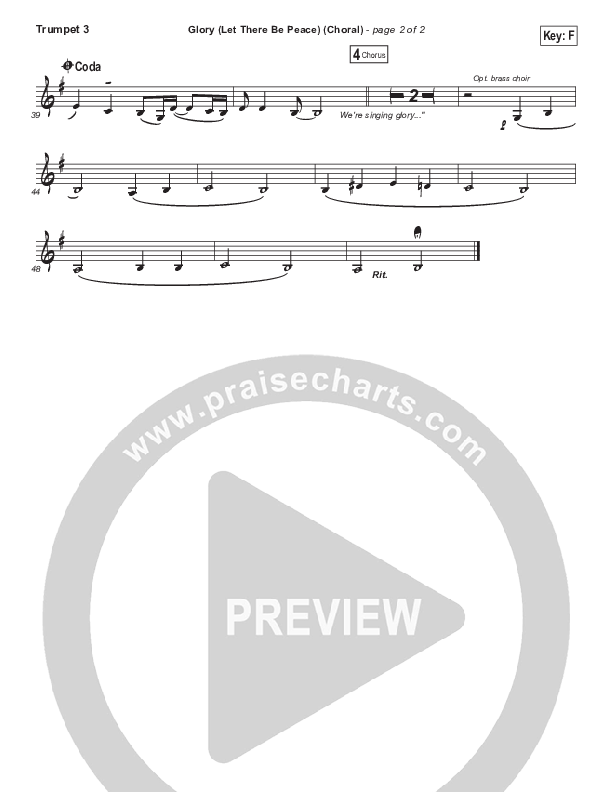 Glory (Let There Be Peace) (Choral Anthem SATB) Trumpet 3 (Matt Maher / Arr. Luke Gambill)
