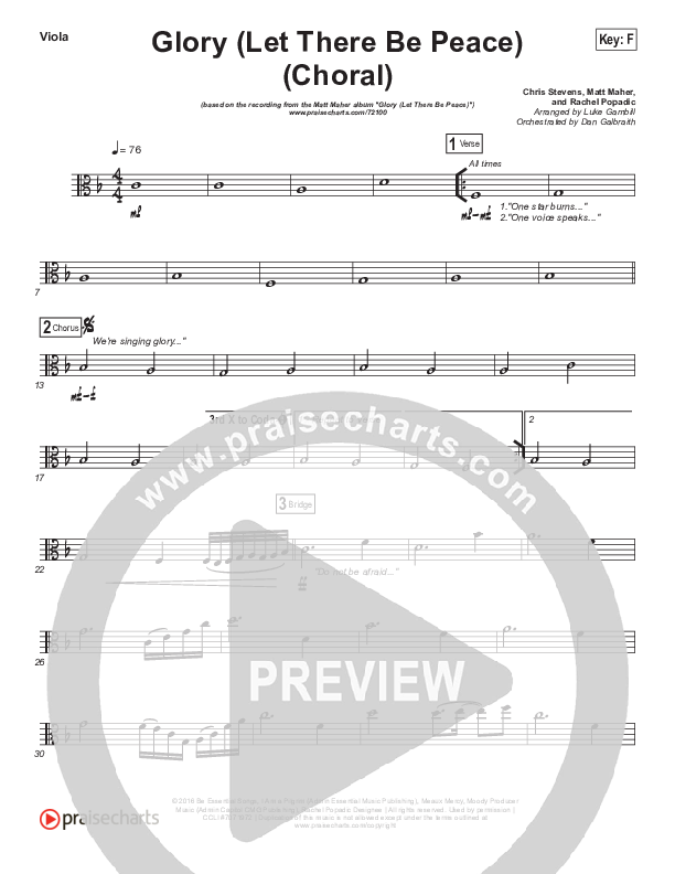 Glory (Let There Be Peace) (Choral Anthem SATB) Viola (Matt Maher / Arr. Luke Gambill)