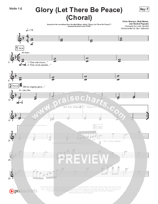 Glory (Let There Be Peace) (Choral Anthem SATB) Violin 1/2 (Matt Maher / Arr. Luke Gambill)