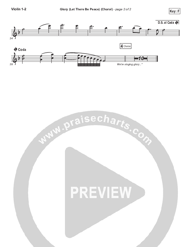Glory (Let There Be Peace) (Choral Anthem SATB) Violin 1/2 (Matt Maher / Arr. Luke Gambill)