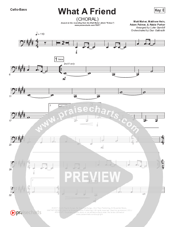 What A Friend (Choral Anthem SATB) Cello/Bass (Matt Maher / Arr. Luke Gambill)