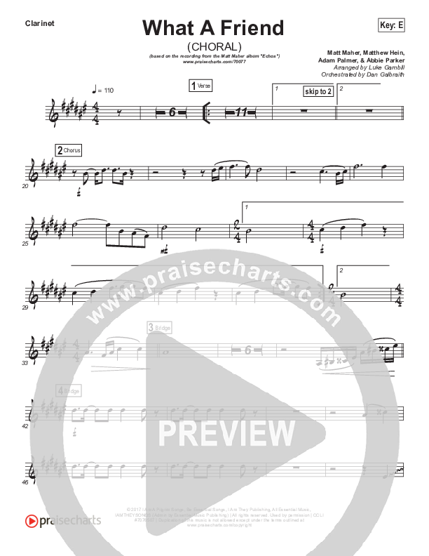 What A Friend (Choral Anthem SATB) Clarinet (Matt Maher / Arr. Luke Gambill)