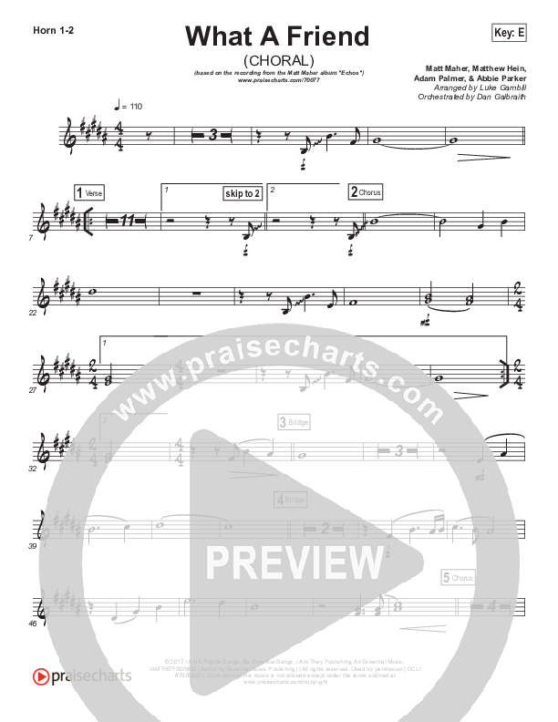 What A Friend (Choral Anthem SATB) French Horn 1/2 (Matt Maher / Arr. Luke Gambill)