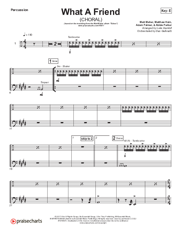 What A Friend (Choral Anthem SATB) Percussion (Matt Maher / Arr. Luke Gambill)