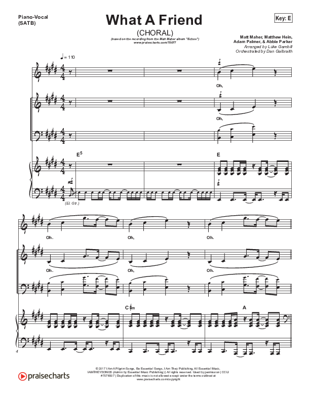 What A Friend (Choral Anthem SATB) Piano/Vocal Pack (Matt Maher / Arr. Luke Gambill)