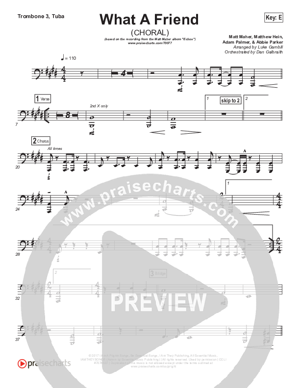 What A Friend (Choral Anthem SATB) Trombone 3/Tuba (Matt Maher / Arr. Luke Gambill)