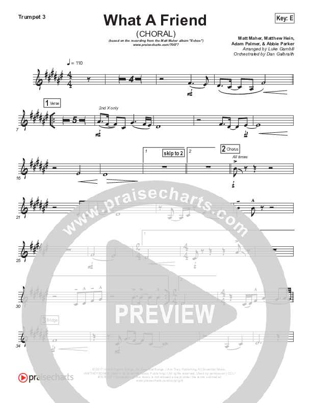 What A Friend (Choral Anthem SATB) Trumpet 3 (Matt Maher / Arr. Luke Gambill)