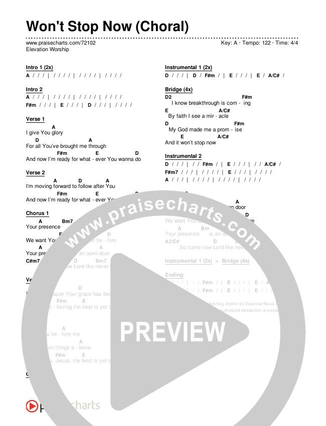 Won't Stop Now (Choral Anthem SATB) Chords & Lyrics (Elevation Worship / Arr. Luke Gambill)