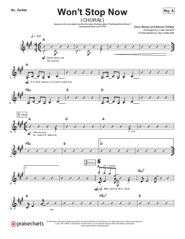 Won't Stop Now (Choral Anthem SATB) Acoustic Guitar (Elevation Worship / Arr. Luke Gambill)
