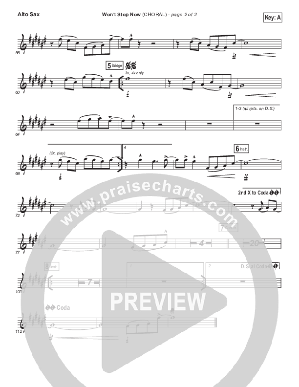 Won't Stop Now (Choral Anthem SATB) Alto Sax (Elevation Worship / Arr. Luke Gambill)