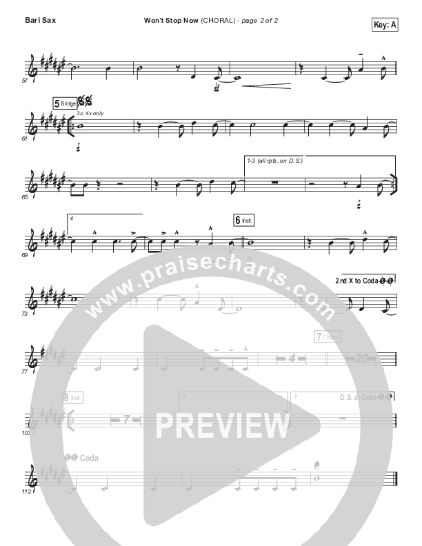 Won't Stop Now (Choral Anthem SATB) Bari Sax (Elevation Worship / Arr. Luke Gambill)