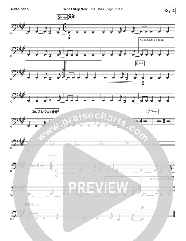 Won't Stop Now (Choral Anthem SATB) Cello/Bass (Elevation Worship / Arr. Luke Gambill)