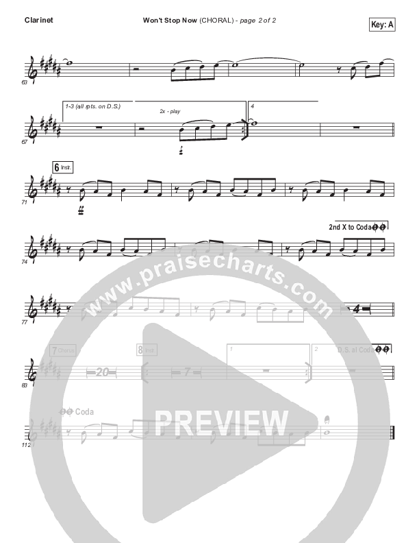 Won't Stop Now (Choral Anthem SATB) Clarinet (Elevation Worship / Arr. Luke Gambill)