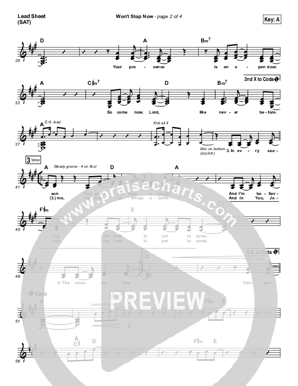 Won't Stop Now (Choral Anthem SATB) Lead Sheet (SAT) (Elevation Worship / Arr. Luke Gambill)