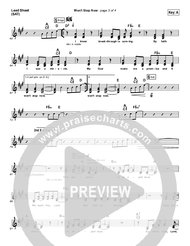 Won't Stop Now (Choral Anthem SATB) Lead Sheet (SAT) (Elevation Worship / Arr. Luke Gambill)