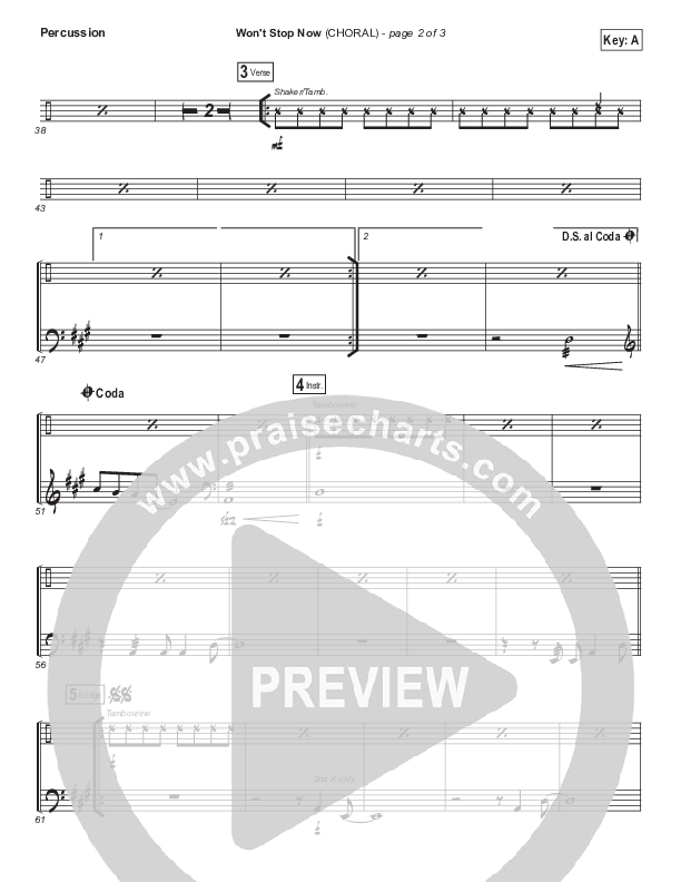 Won't Stop Now (Choral Anthem SATB) Percussion (Elevation Worship / Arr. Luke Gambill)