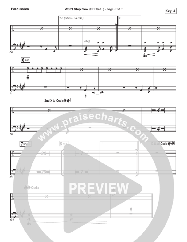 Won't Stop Now (Choral Anthem SATB) Percussion (Elevation Worship / Arr. Luke Gambill)