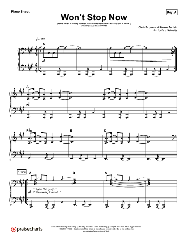 Won't Stop Now (Choral Anthem SATB) Piano Sheet (Elevation Worship / Arr. Luke Gambill)